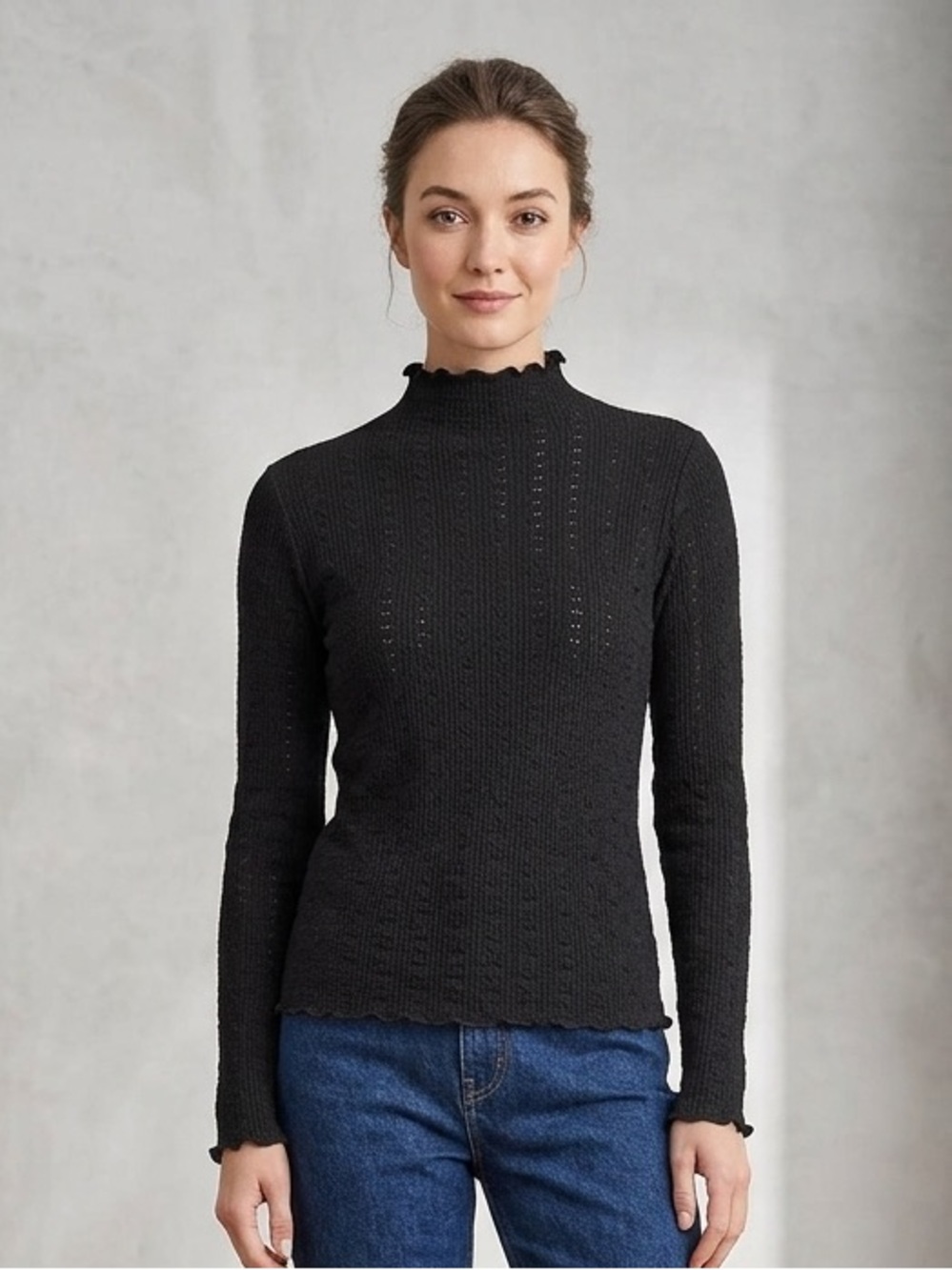 Bishop + Young / Anthropologie Black Semi-Sheer Mock Neck Knit Top NWOT